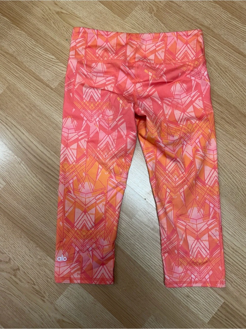 Alo Yoga Small Orange Pink Geo Print High Rise Crop Leggings Workout Yoga Gym